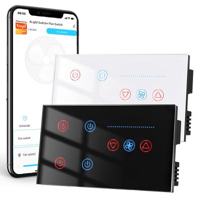 중국 투야 와이파이 스마트 라이트 4 갱 스위치 천장 팬 속도 제어 타이머 음성 전력 모니터 지원 알렉사 구글 홈 티말 지니 100-240V 판매용