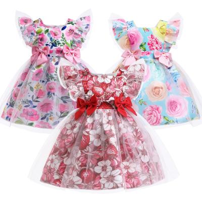 China Girls Floral Print Summer Children'S Clothing Bow Dress for sale