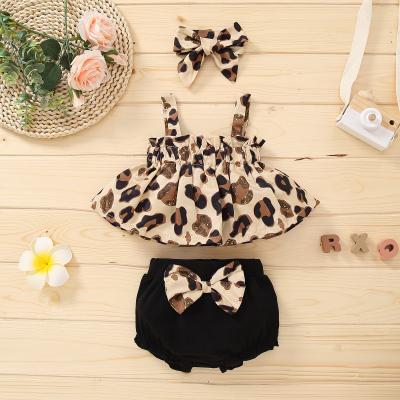 China 110cm 43.3in Sling Top Leopard Print Cloth Short Sleeve Pant Suit For Girls for sale