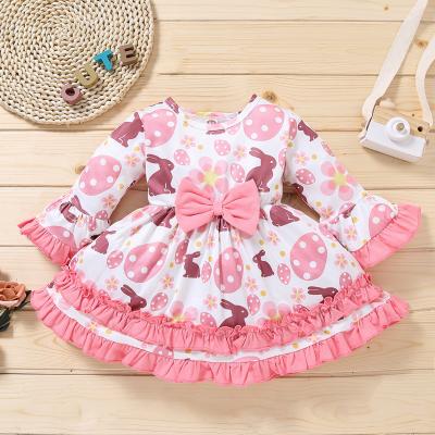 China 31.5in Pink Long Sleeve Children'S Dress Clothing With Bow On Waist 80CM for sale