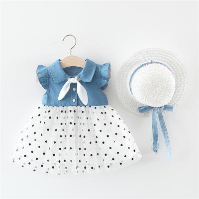 Cina Polka blu infantile Dot Casual Summer Beach Dresses delle ragazze di 90CM 35.4in in vendita