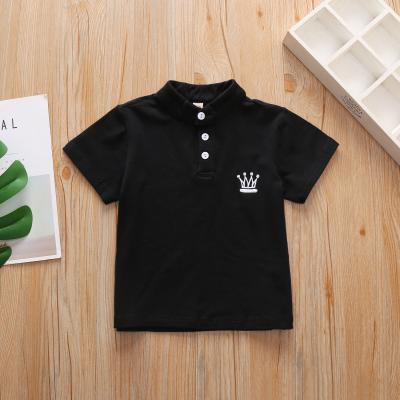 China 110CM Black Short Sleeve Polo Shirt Outfit Crown Embroidered For Toddler Childrens for sale