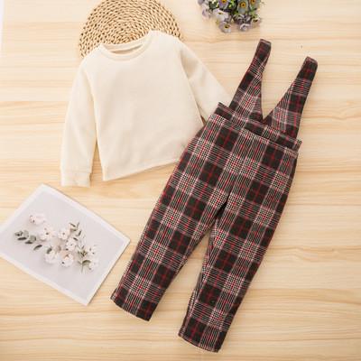 China 130cm Children Plaid Overall Skirt Plus Size Vintage Basic Long Sleeve Sweatshirt for sale