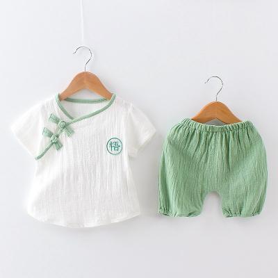 China 100cm New Baby Two Piece Suit Set Chinese Style White Short Sleeve Shirt for sale