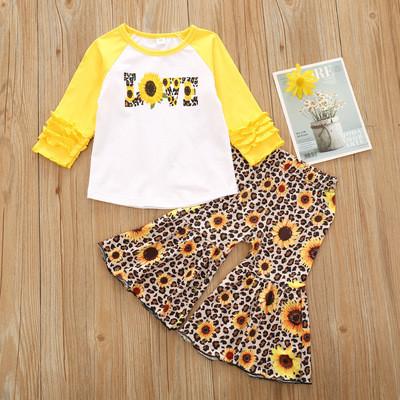 China 90cm 35in Children'S Outfit Sets Polyester Long Sleeve Shirts Leopard Print Suit for sale