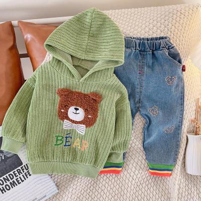 China Spring And Autumn Children's Outfit Sets Cartoon Bear Hooded Two-Piece Suit for sale