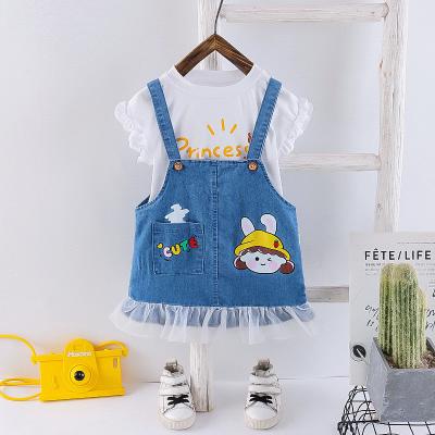 China 43.3in Children'S Outfit Sets Denim Skirt Lace For Toddler Girls for sale