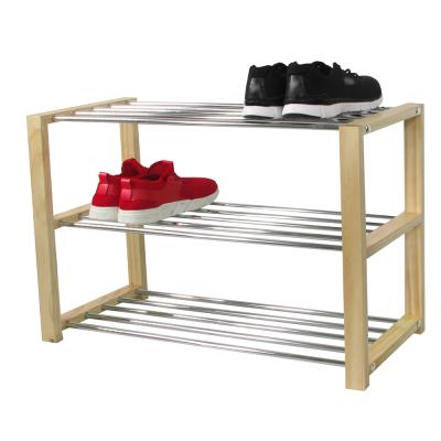 China Steel tube.wood frame shoe display rack LV-411-3 for sale