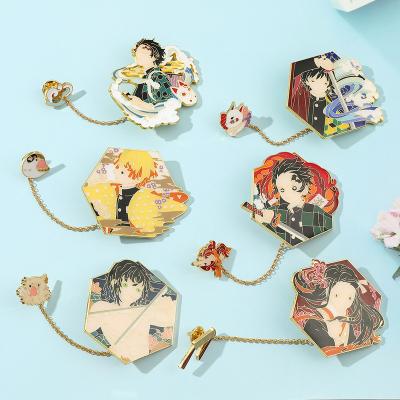 China Europe Demon Slayer brooch Nezuko badge gold metal wholesale fast shipping enamel jewelry pins with chain for sale