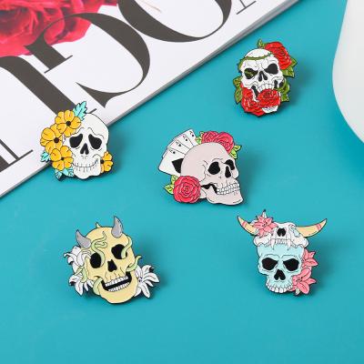 China Europe Wholesale new punk style alloy brooch exquisite cartoon rose skull-bull head modeling paint badge pins for sale