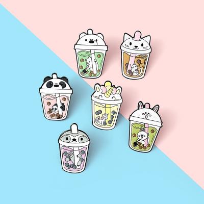 China Europe Wholesale No minimum cute enamel cartoon badge brooch tea milk soft enamel pins for sale