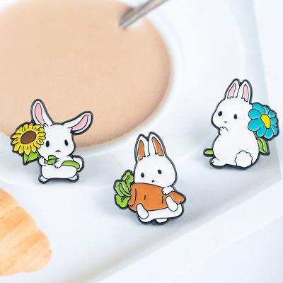 China Europe Wholesale personality corsage woman button pin bag decorated sunflower rabbit brooch soft enamel pin for sale