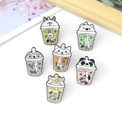 China America Custom Soft Enamel Lapel Pins Badge China Manufacture Cartoon Tea Milk Enamel Pins for sale