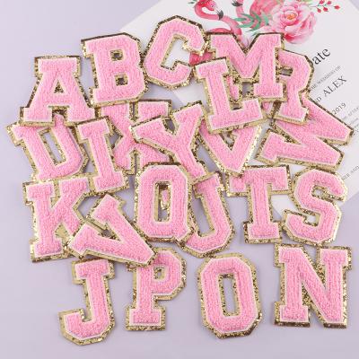 China Handmade In Stock Colorful Embroidery Towel Chenille Letters Patches Applique 26 Letters Patches In Wholesale for sale