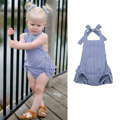 China 2020 Viable China Made New Toddler Girl Canvas Rompers Baby Stripe Chiffon Rompers for sale