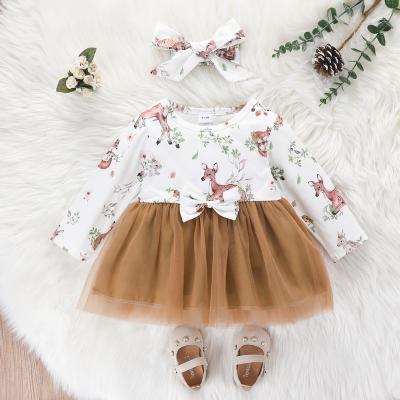 China Anti-shrink yarn skirt brown and green dress for European and American suit flower factory baby overalls bow suspender skirt for sale