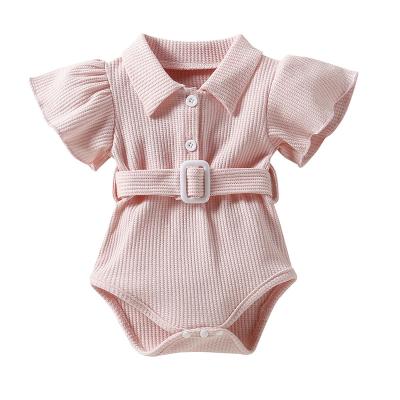 China Unisex Anti-Shrink White Blue Green Green Open Breasted One-Piece Romper Infant And Toddler Pink Waffle Sleeve Collar Belt for sale