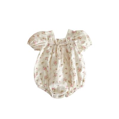 China 2022 Summer Children's Anti-Shrink Baby Overalls Baby Breath Sleeve Romper Bag Female Fart Romper Small Floral Bow for sale