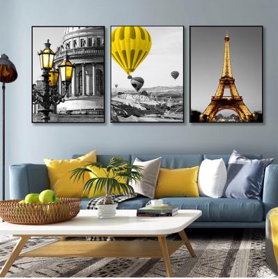 China The International Organization for Standardization Nordic Black and White Landscape Canvas Painting Set Art Print Yellow Scenery Poster And for sale