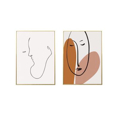 China Waterproof Abstract Face Canvas Painting Minimalist Line Drawing Print Poster Wall Paintings For Living Room Boho Decor for sale