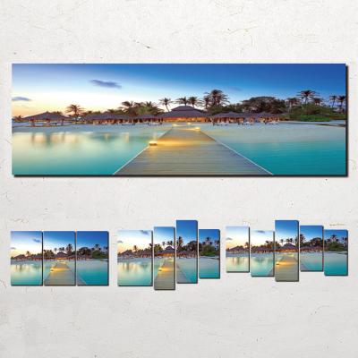 China Waterproof Ocean Landscape Prints Canvas Paintings 5 ​​Panel Sky Pier Decor Nordic Sea View Wall Art Print Pictures Living Room for sale