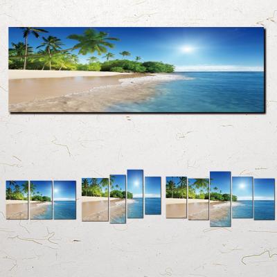 China Beautiful Waterproof Beach Palm Trees And Sea HD Print Poster Modern Wall Art Home Living Room Decor 5 Panel Frame for sale