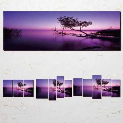 China Waterproof 5 Panel Tree Sunset Ocean Nature Purple Wall Art Print Picture Canvas Artwork For Living Room Home Decor for sale