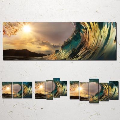 China Wall Art Pictures For Living Room Canvas 5 Panel Waterproof Coast Sea Landscape Painting Home Decor Wall Art Sunset Beach Sand Ocean for sale