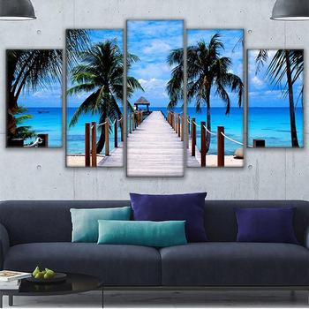 China High Quality Waterproof HD Printing Picture 5 Panel Bali Elephant Park Home Decorative Modular Canvas Painting for sale