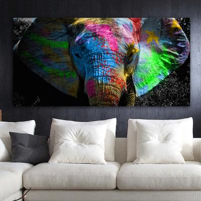 China Hot Sale Waterproof Colorful Painting Elephant Animal Oil Painting Poster On Canvas Wall Art Room Decoration Picture for sale