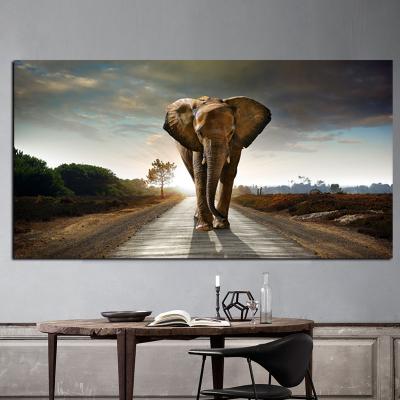 China Africa Waterproof Elephant Landscape Animal Oil Painting On Noise Art Canvas Poster And Abstract Art Wall Picture Print For Living Room Decor for sale