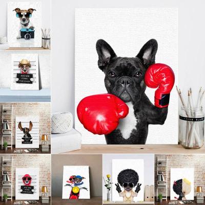 China Nordic Style Boxing Dog Waterproof Canvas No Frame Cartoon Animal Wall Art Print Painting Poster Funny Pictures For Kids Room Decoration for sale