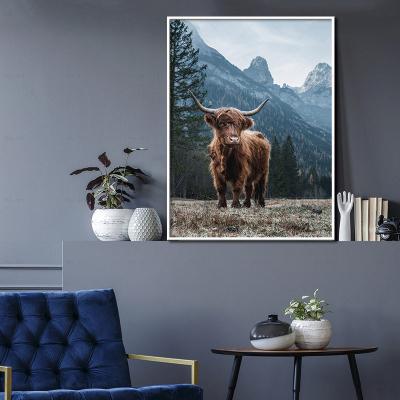 China Nordic Waterproof Modern Abstract Animal Print Poster Canvas Painting Art Home Mountains Decor For Living Room Brown Cow Wall Decoration for sale