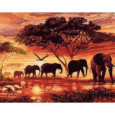 China Eco-friendly DIY Painting By Numbers Elephants Oil Animal Hand Painted Painting Drawing On Canvas Acrylic Painting Unique Gift for sale