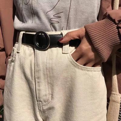 China Durable Korean Silver Round Buckle Belts Female Leisure Belt (100pc/lot) Leisure Pants Wild Belt No Pin Metal Buckle Strap Belt Leather Black Women for sale