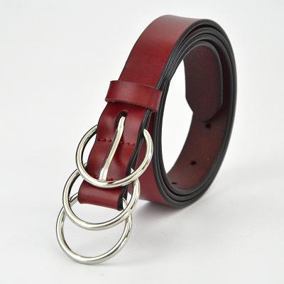 China New ladies personality ladies three pin buckle three ring casual belt fashion genuine leather belt bg-499 for sale