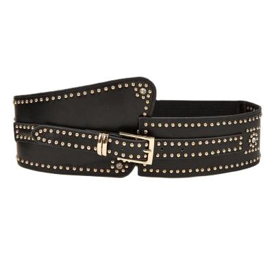 China Fashion Casual Luxury Ladies High Quality Wide Waist Black Rivet Crystal Women Belt Elastic for sale