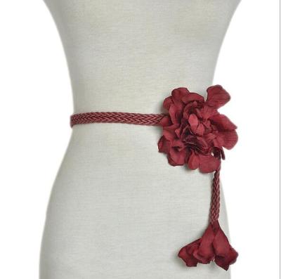 China Durable Warm Wax Rope Fashion Flower Belt Woman Leisure Dress Fabric Wild Belt Bg-619 for sale