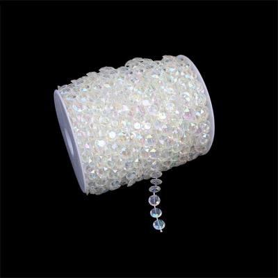 China Festival Stuff 98 Feet One Roll 10mm Crystal Clear and Rainbow Color Garland Pearl Bead Chain Crystal Acrylic Rods for Wedding Decoration for sale