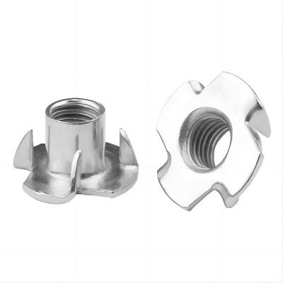 China Custom Polished Heavy Industry High Precision T Four Claw Tee Nut Stainless Steel Furniture Nut Inserts SS304 M2 M4 M6 For Wooden T Nut for sale