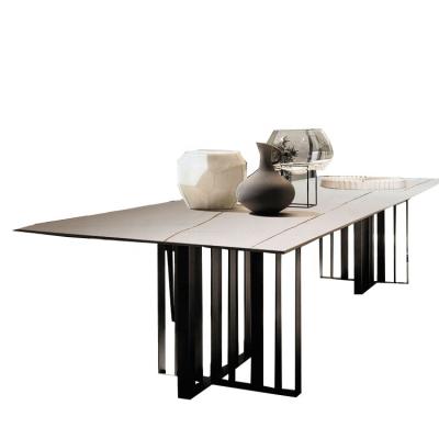 China Square Adjustable Luxury Marble Stainless Steel Carbon Steel Dining Table Set Top Furniture Imported Modern for sale