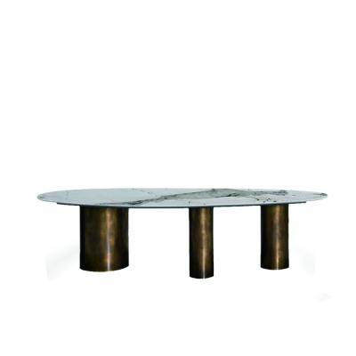 China (Other) 10 Seater Gold Adjustable Light Luxury Modern Round Dining Table Oval Stainless Steel Rectangular Legs Nordic for sale