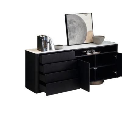 China Adjustable Sideboard Modern Luxury Wood Veneer Black Veneer High Gloss Dining Sideboard (The Other) for sale