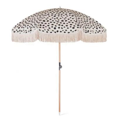 China Custom Cheap Wooden Sun Parasols Umbrellas Manufacturer Wholesale Waterproof Cotton Luxury Outdoor Beach Umbrella With Tassels for sale