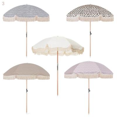 China Large Vintage Waterproof Style Beach Umbrella With Tassels Fringe Floral Tassels Beach Umbrella for sale