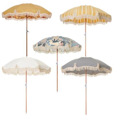 China Wholesale Waterproof Custom Printing USA Australia UK Patio Furniture Beach Garden 200Cm Outdoor Umbrellas With Wooden Pole Tassels For Table for sale