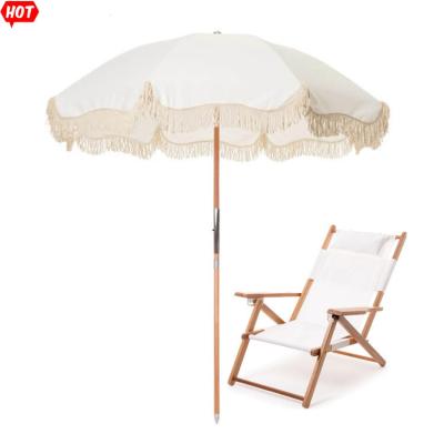 China Sunday Waterproof New Business Heavy Duty Premium Beach Umbrella With Sun Loungers Market Portable Folding Sun Shade Canopy for sale