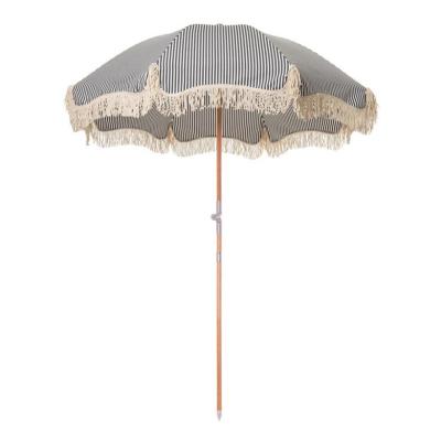 China Waterproof Custom Parasol Pagoda Hawaii Striped Tassel Fringe Wooden Beach Umbrellas Luxury Tassels for sale