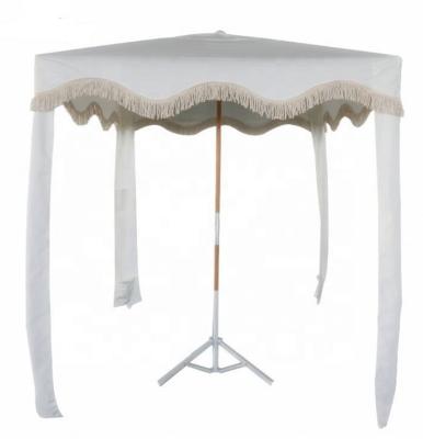 China New Luxury Waterproof Beach Hut, White Portable Family Party Tent 4 Legs Canopy Shade Beach Tents With Tassels for sale