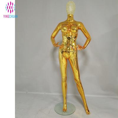 China Original Factory Customized Female Full Body Design Women Plastic Mannequins With Shiny Gold Chrome Surface Wholesale Price for sale